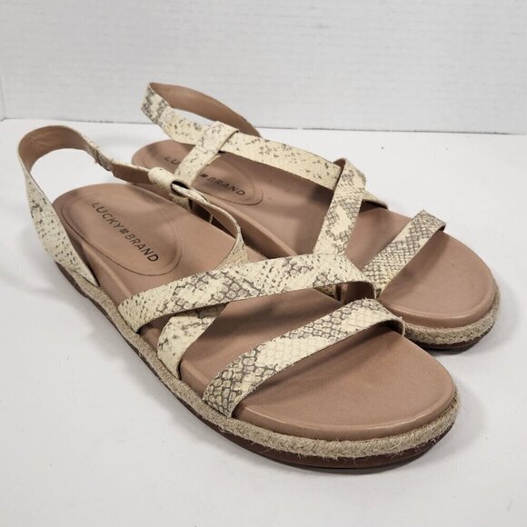 LUCKY BRAND Womens Stucco Ivory Darli Wedge Slip On Leather Slingback Sandal 7M - Picture 1 of 4